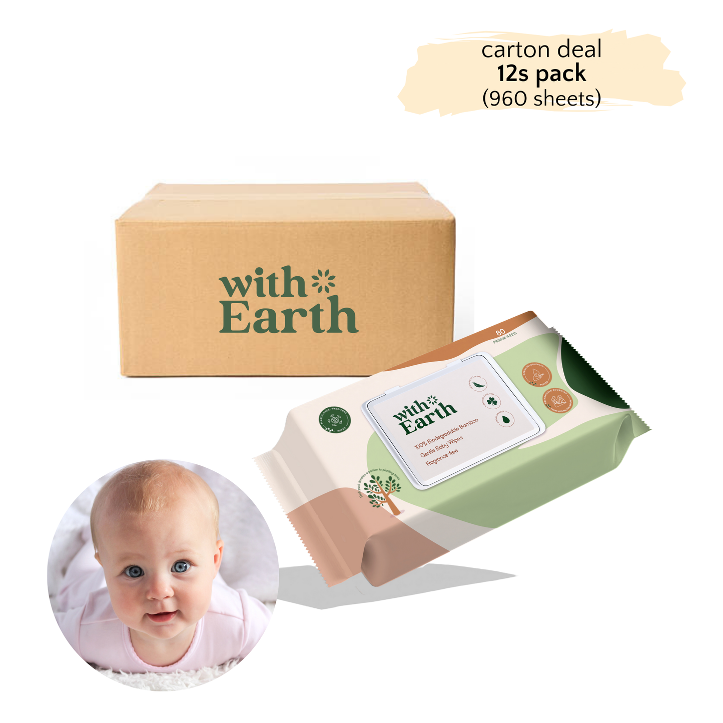 (12 packs) 100% Biodegradable Bamboo Gentle Baby Wipes | Fragrance-free | Carton Deal